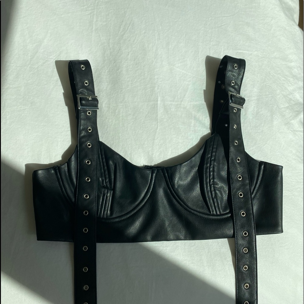 Black Leather Crop Top